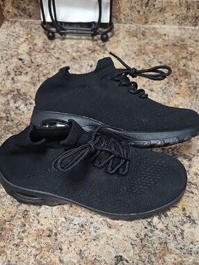 All-Black Knit Athletic Slip-On Sneakers